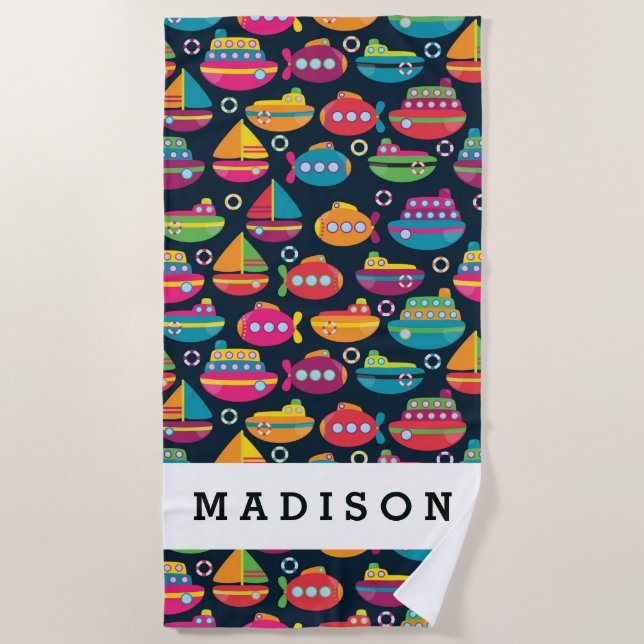 Toalla De Playa Añada su modelo conocido del transporte del océano (Anverso)