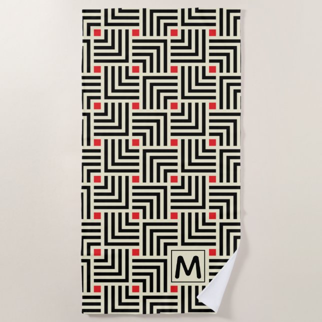 Toalla De Playa Añada sus líneas el | geométricas iniciales modelo (Anverso)