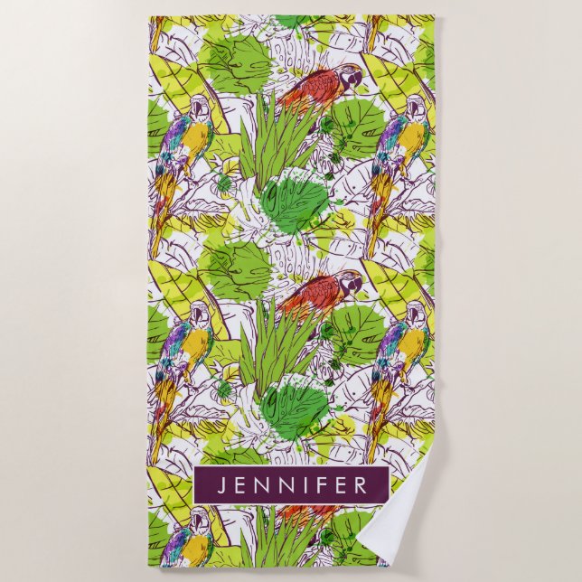 Toalla De Playa Añada sus loros el | tropicales conocidos (Anverso)