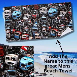 Toalla De Playa Añadir el nombre Robot antiguo Junkyard Rusty Grun