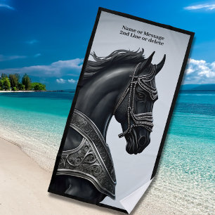 Toalla De Playa Añadir mensaje de nombre, caballo negro fuerte con