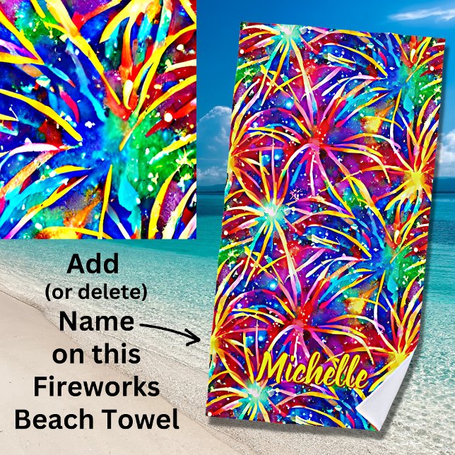 Toalla De Playa Añadir nombre a fuegos artificiales brillantes, pi (Subido por el creador)