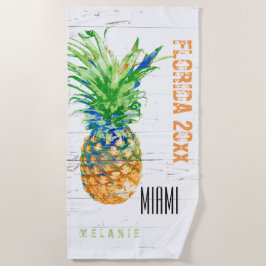 Toalla De Playa Añadir nombre, año y ubicación de la piña tropical