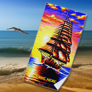 Toalla De Playa Añadir nombre, Barco de vela pirata con estilo abs