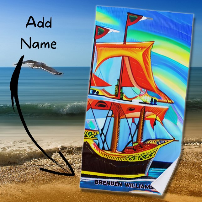 Toalla De Playa Añadir nombre, Black Gold Pirate Ship Red Naranja  (Subido por el creador)