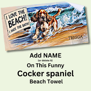 Toalla De Playa Añadir nombre, Cocker Spaniel salpicando en Waves