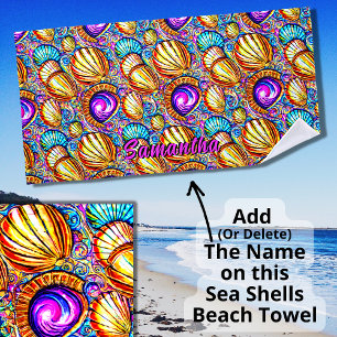 Toalla De Playa Añadir nombre, colección de cáscaras de mar abstra