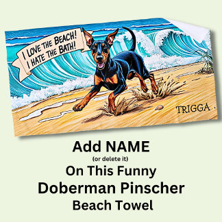 Toalla De Playa Añadir nombre, Doberman Pinscher salpicando olas