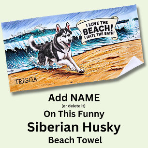Toalla De Playa Añadir nombre, Husky siberiano aplastando en perro