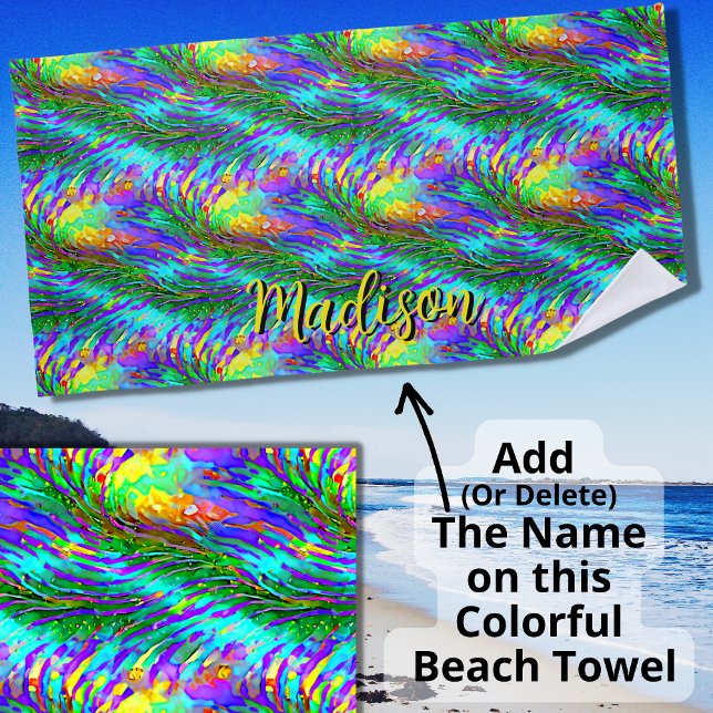 Toalla De Playa Añadir nombre, Swirling Seaweed Green Yellow Aqua (Subido por el creador)