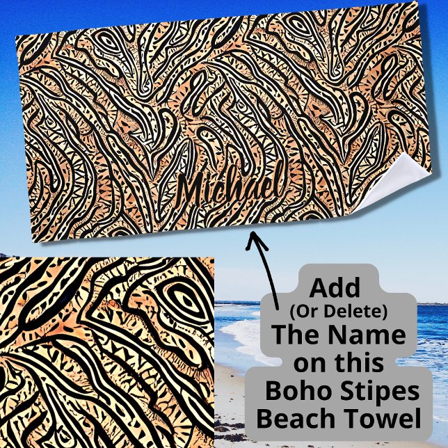 Toalla De Playa Añadir nombre, Tribal Boho Crocodile Black en Brow (Subido por el creador)