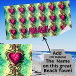 Toalla De Playa Añadir nombre vintage oscuro corazón rosado Gemsto<br><div class="desc">Vintage Dark Pink Heart con Gemstones en Filigree - ver más grandes diseños en mi tienda.</div>