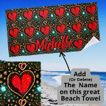 Toalla De Playa Añadir nombre vintage Red Gold Heart con Gemstones<br><div class="desc">Vintage Red Gold Heart con Gemstones - ver más grandes diseños en mi tienda.</div>