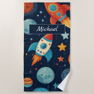 Toalla De Playa Añadir su nombre: Guay Rocket Space and Planets