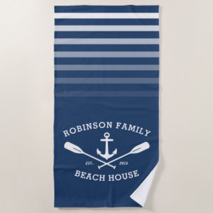 Toalla De Playa Anchor Oars Family Name Beach House Aqua Blue