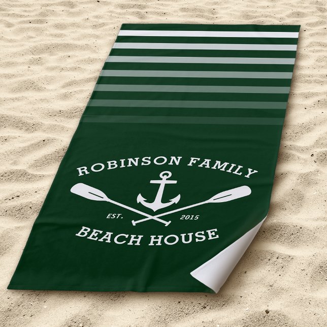Toalla De Playa Anchor Oars Family Name Beach House Forest Green (Subido por el creador)
