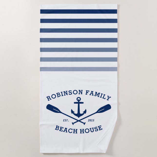 Toalla De Playa Anchor Oars Family Name Beach House White (Anverso)