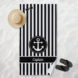 Toalla De Playa Ancla náutica Rope Black White Stripes Personaliza