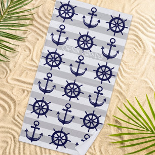Toalla De Playa Ancla personalizada y rueda de timón de barco náut