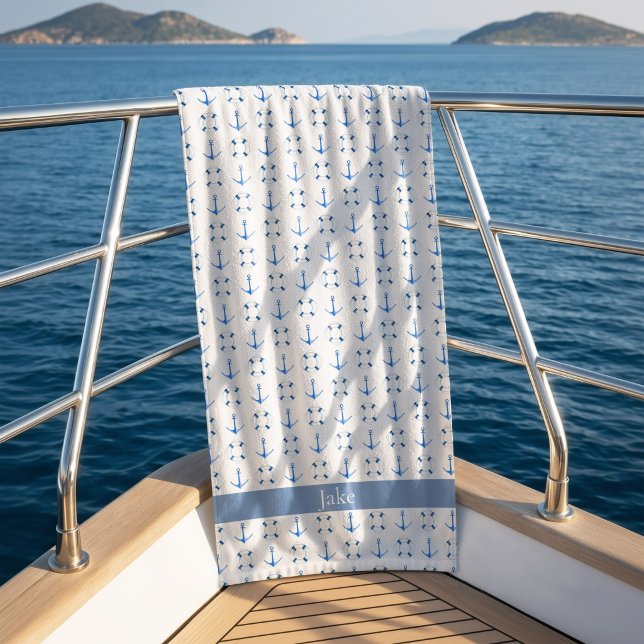 Toalla De Playa Ancla y Ring de Barco Navegar (Sail Away White Beach Towel)