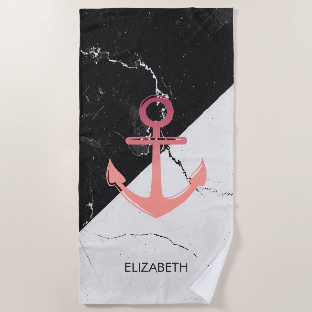 Toalla De Playa Anclaje blanco de mármol blanco y negro (Anverso)