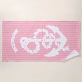 Toalla De Playa Anclaje de franja rosa y blanca de su nombre o pre