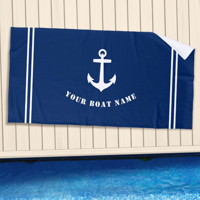 Toalla De Playa Anclaje náutico clásico con nombre de barco azul d (Subido por el creador)