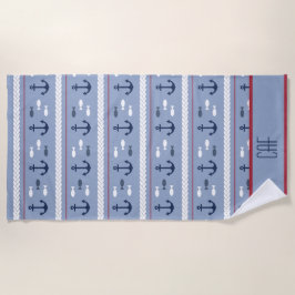 Toalla De Playa Anclas Náuticas Personalizadas Azul Marino Blanco 