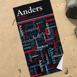 Toalla De Playa Anders nombre personalizado que significa azul roj
