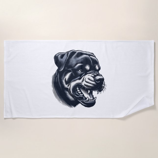 Toalla De Playa Angry Rottweiler Dog – Bold Guard Dog Artwork (Anverso)