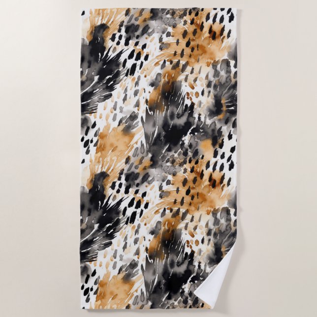 Toalla De Playa Animal de leopardo negro de crema blanca (Anverso)