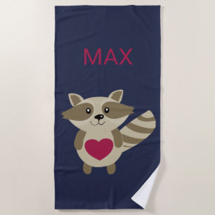 Toalla De Playa Animal personalizado adorable del mapache del