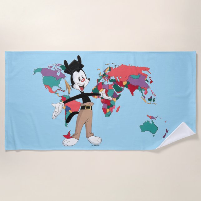 Toalla De Playa Animaniacs | Gráfico del Mapa Mundial de Yakko (Anverso)