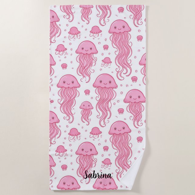 Toalla De Playa Anime Pink Jellyfish Personalizado (Anverso)