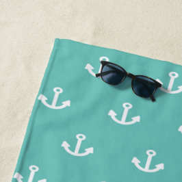 Toalla De Playa Anuncio náutico blanco de anclaje verde claro