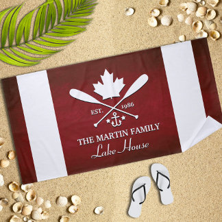 Toalla De Playa Apellido | Personalizado canadiense de hojas de ar