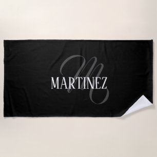 Toalla De Playa Apellido personalizado elegante negro   Nombre