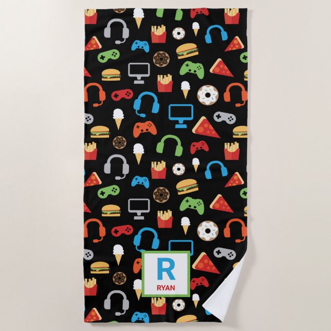 Toalla De Playa Aperitivos para juegos de video personalizados par (Anverso)