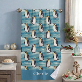 Toalla De Playa Aqua Azul Animal Ártico Costero Pingüino