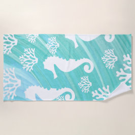 Toalla De Playa Aqua Ocean Seahorse Coral