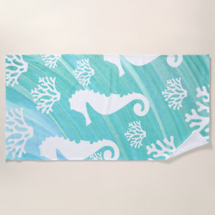 Toalla De Playa Aqua Ocean Seahorse Coral