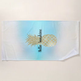 Toalla De Playa Aqua White Tie Dye Gold Pineapple