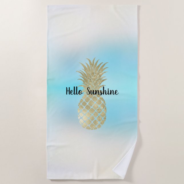 Toalla De Playa Aqua White Tie Dye Gold Pineapple (Anverso)