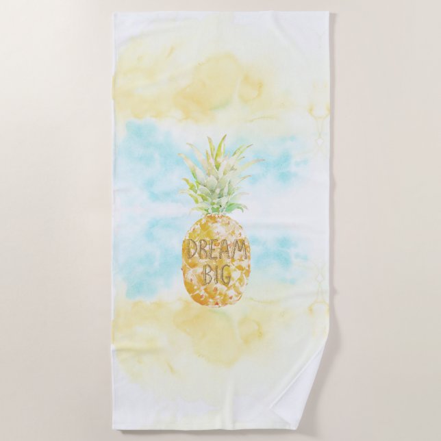 Toalla De Playa Aqua Yellow Pineapple Gold Dream (Anverso)