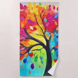 Toalla De Playa Árbol arcoiris de pintura de vida