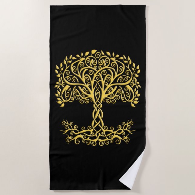 Toalla De Playa Árbol Celta Amarillo De La Vida (Anverso)