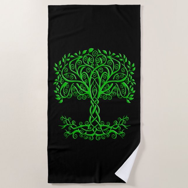Toalla De Playa Árbol Celta Verde De La Vida (Anverso)