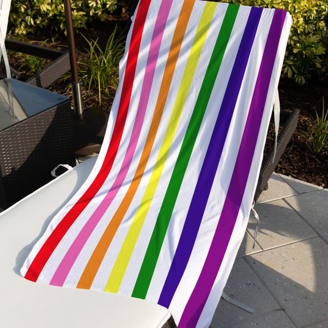 Toalla De Playa Arcoíris Brillante y Rayas Blancas Verticales (Subido por el creador)