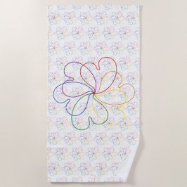 Toalla De Playa Arcoiris colorido sobre flor de corazón de Moda bl
