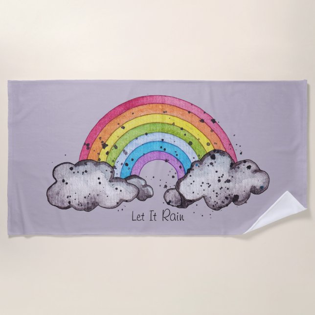 Toalla De Playa Arcoiris Y Nubes De Cuadros (Anverso)